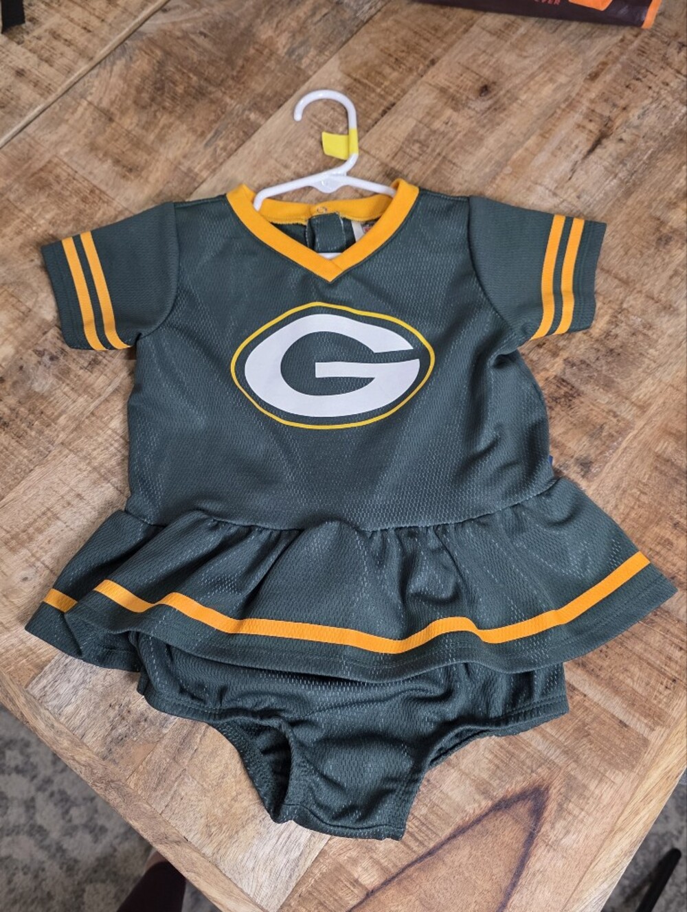 Girls Dark Green Short-Sleeve Mesh Peplum Tee with Yellow Trim